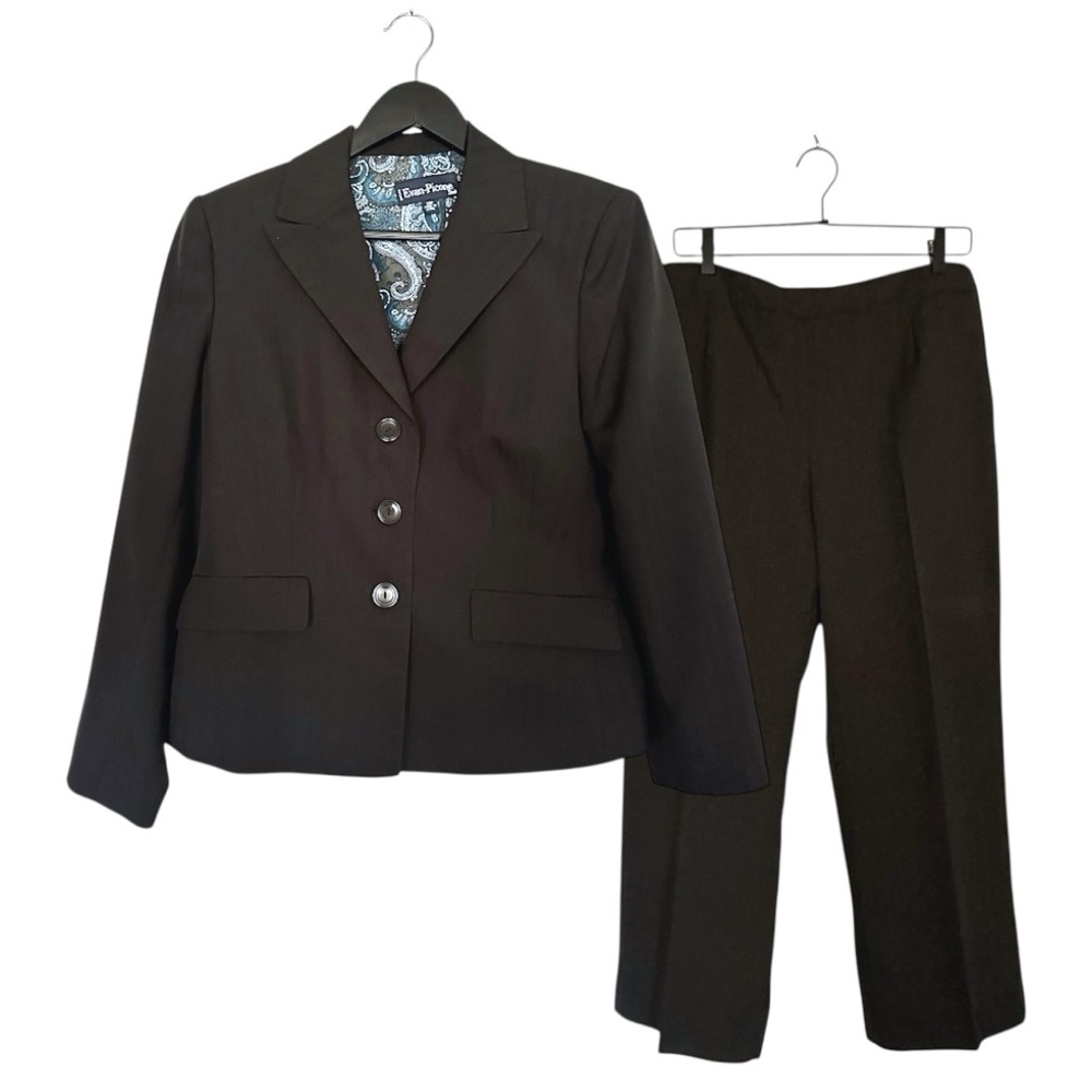 Evan Picone PETITE Black 2 Piece Suit Button Vintage Career Office 12P Petite